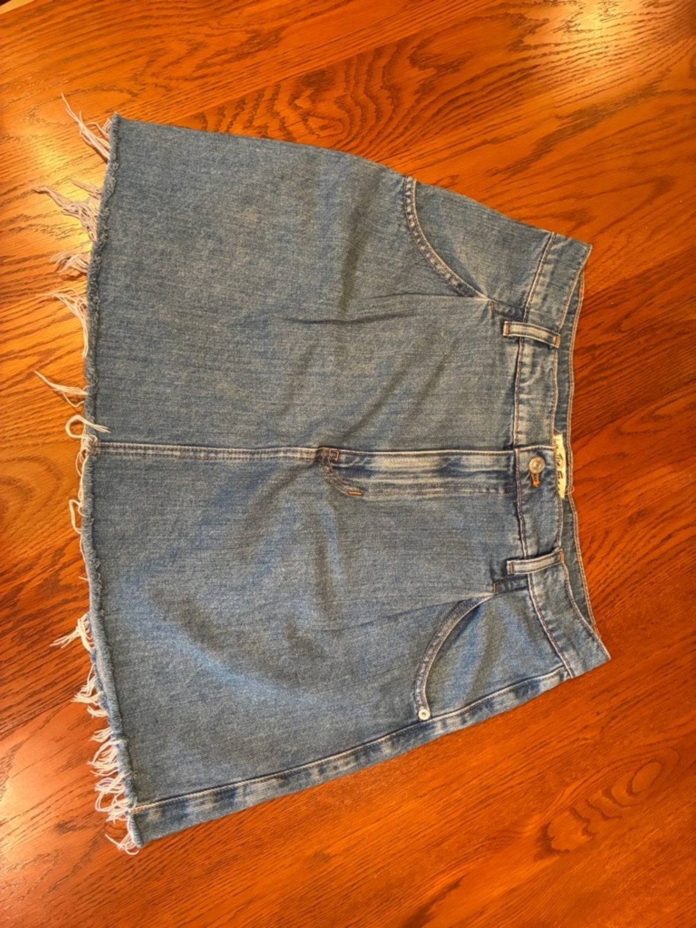 We The Free Light Blue Denim Raw Hem Skirt